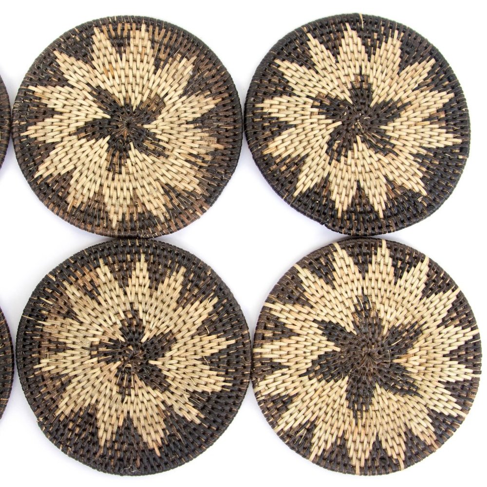 Set of 6-Piece Woven Nito Vine Coaster Set, Rattan Decor, Wicker, Boho
